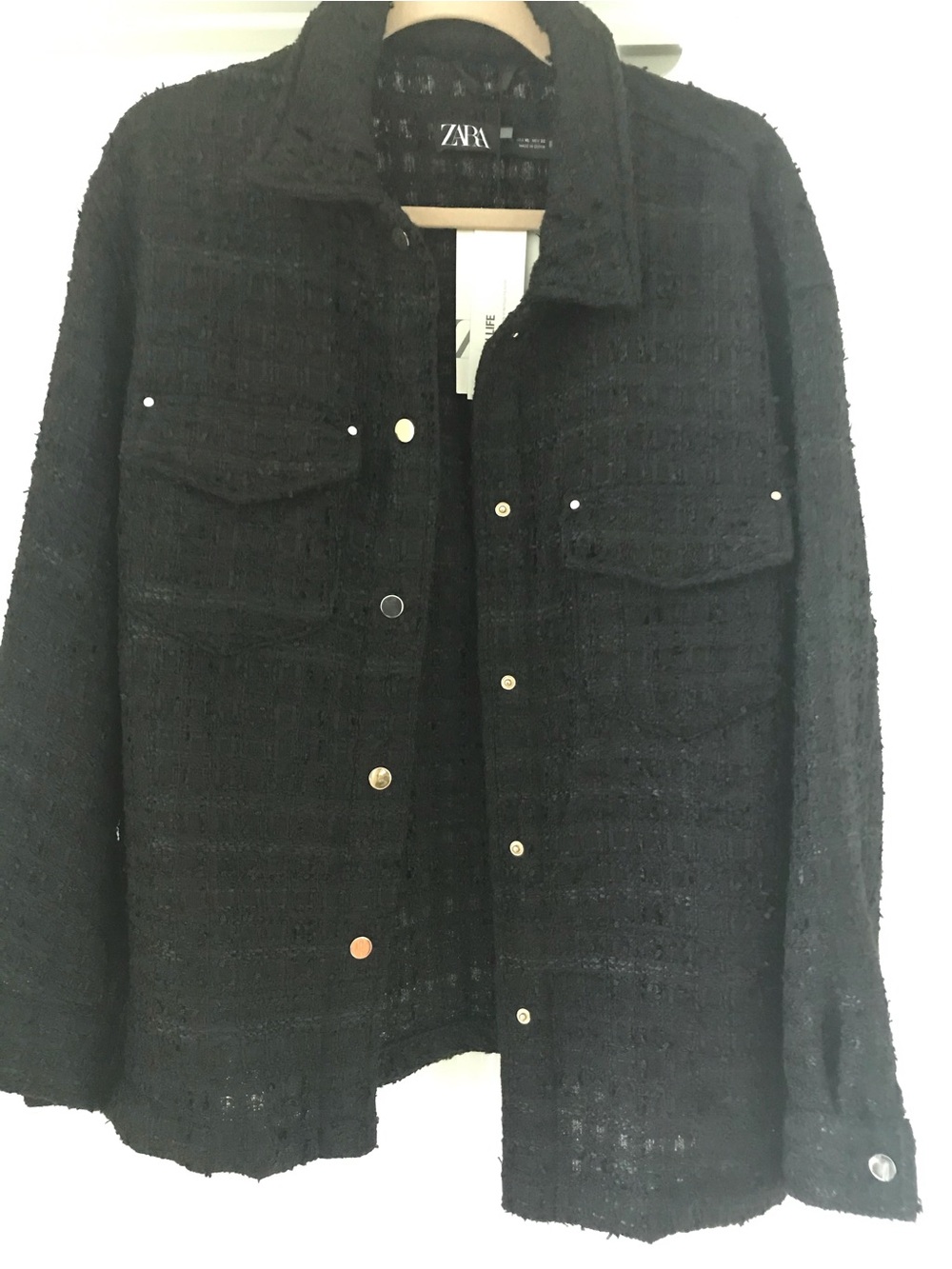 ZARA Black Tweed Shacket with Snap Buttons